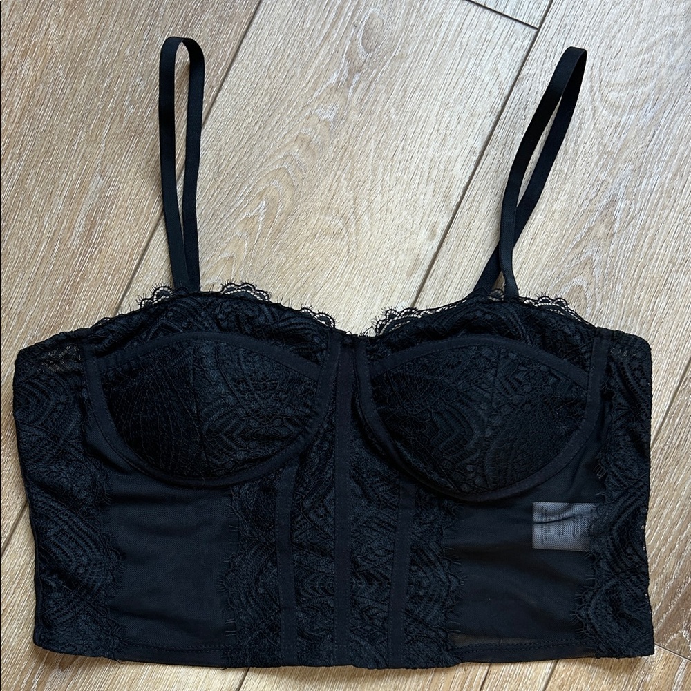 Madden NYC Womens Whimsigoth Black Lace Corset Top Size L Witchy Dark Feminine
